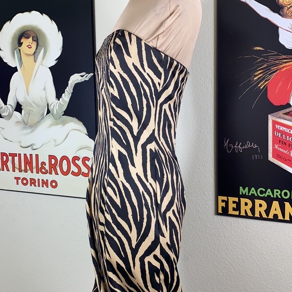 Jessica McClintock Zebra Rhinestone Strapless Maxi Dress Size Small - Picture 4 of 9